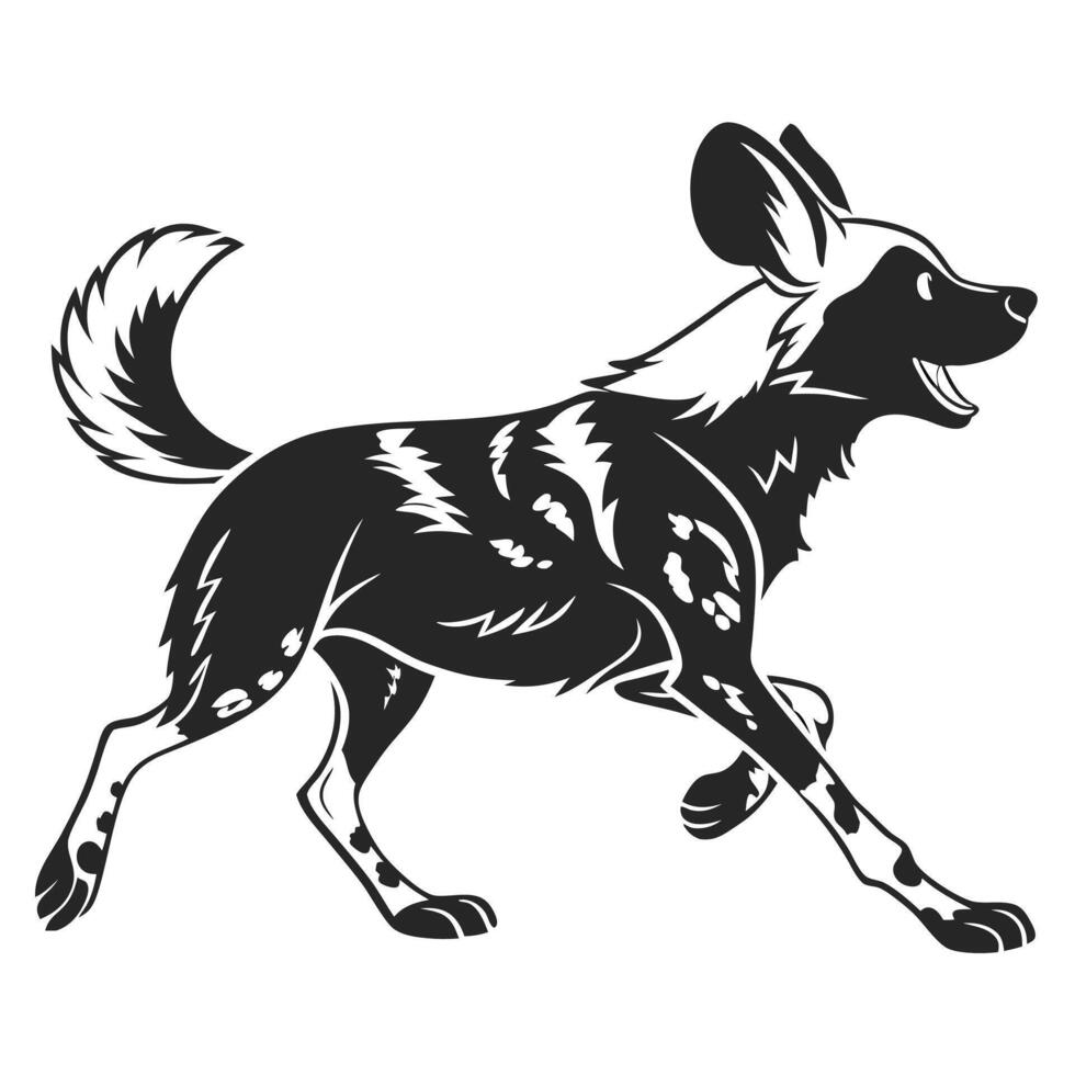 Running Painted Wolf Silhouette Illustration vector