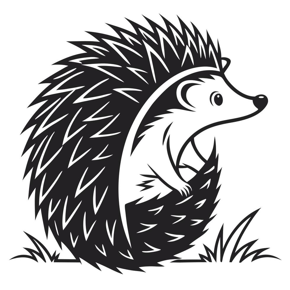 Cartoon Hedgehog Silhouette Black And White vector