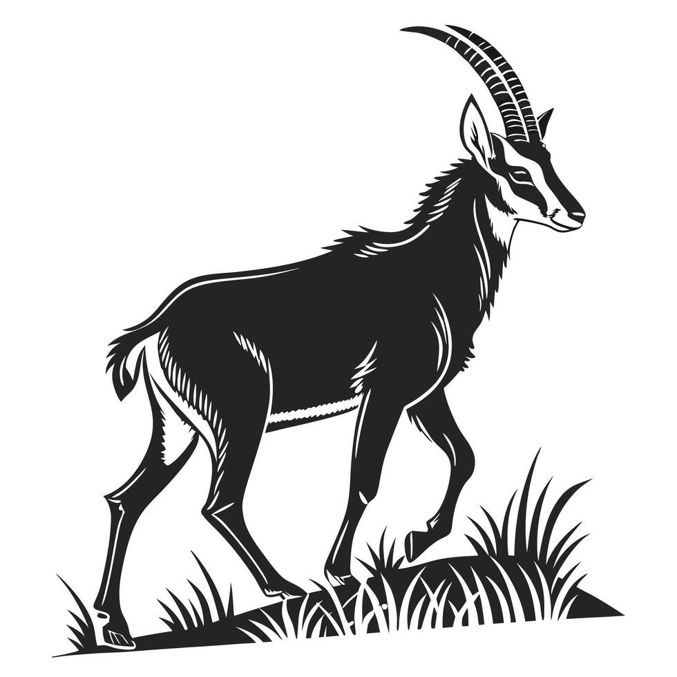 Sable Antelope Illustration Black And White vector