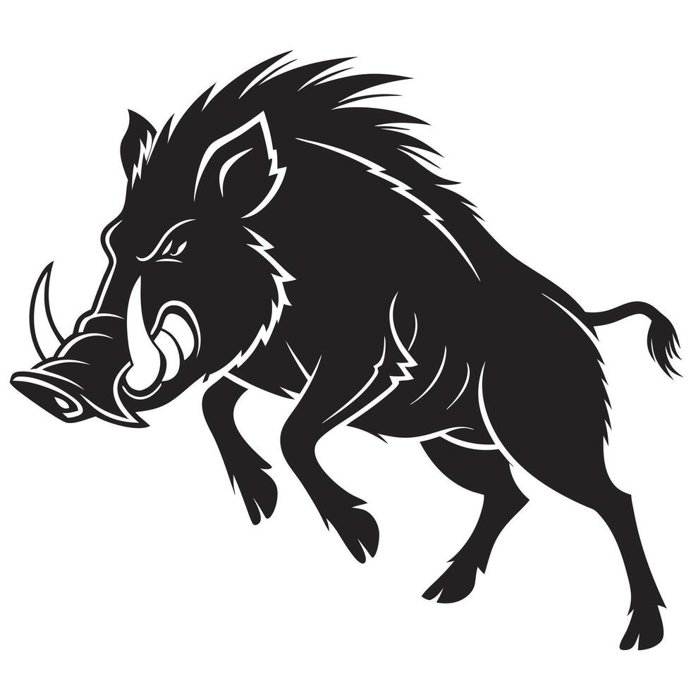 Charging Wild Boar Black Silhouette vector