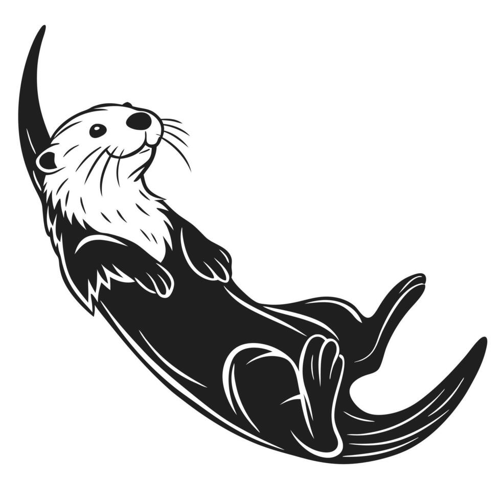 Playful Otter Black And White Illustration vector