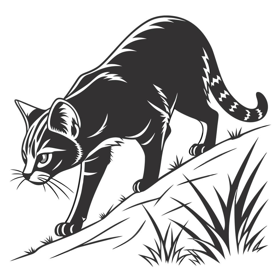 Black Cat Illustration Climbing On Hill vector