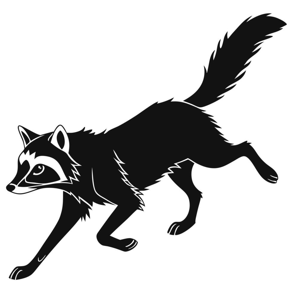 Raccoon Running Black And White Illustration vector