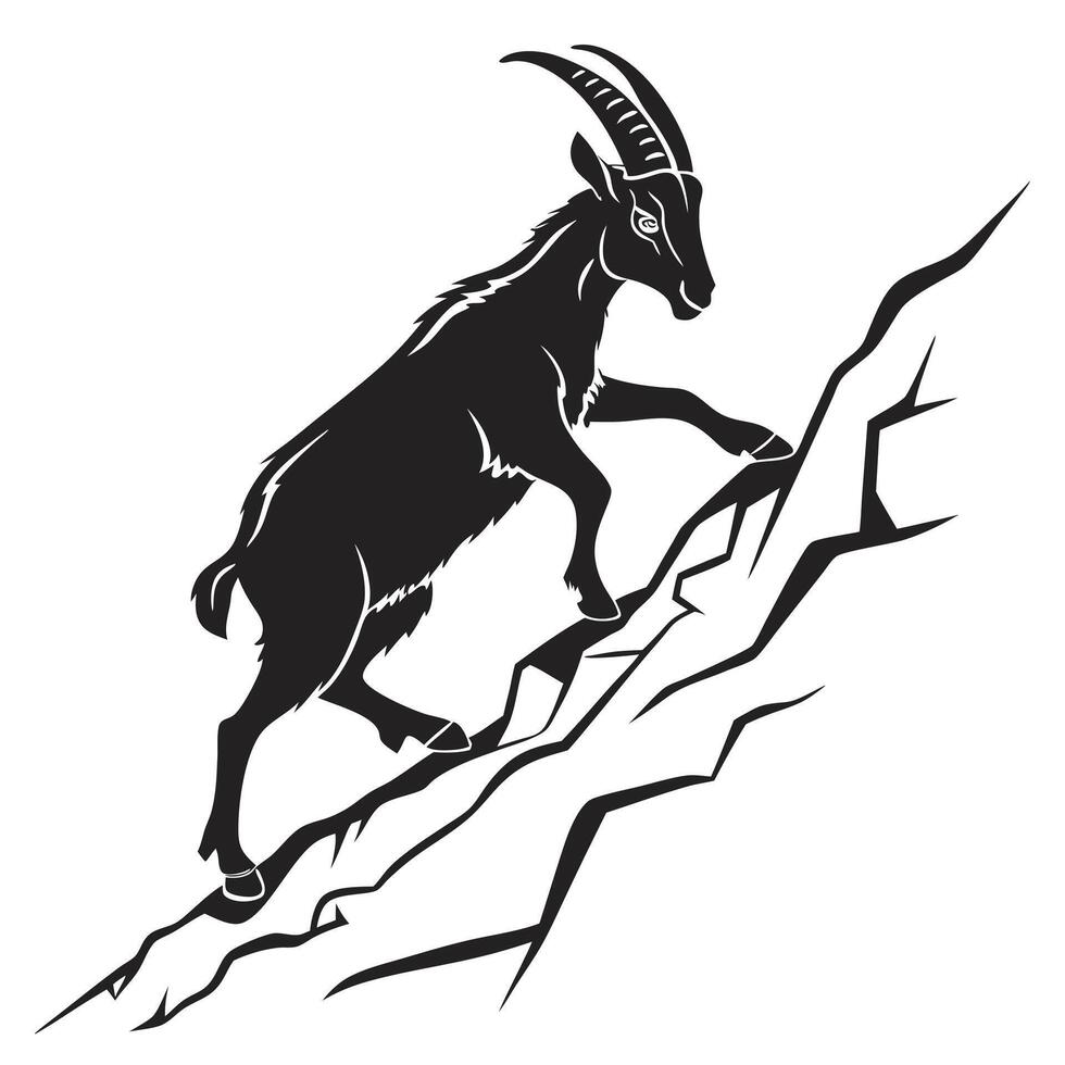 Ibex Climbing Silhouette Illustration vector