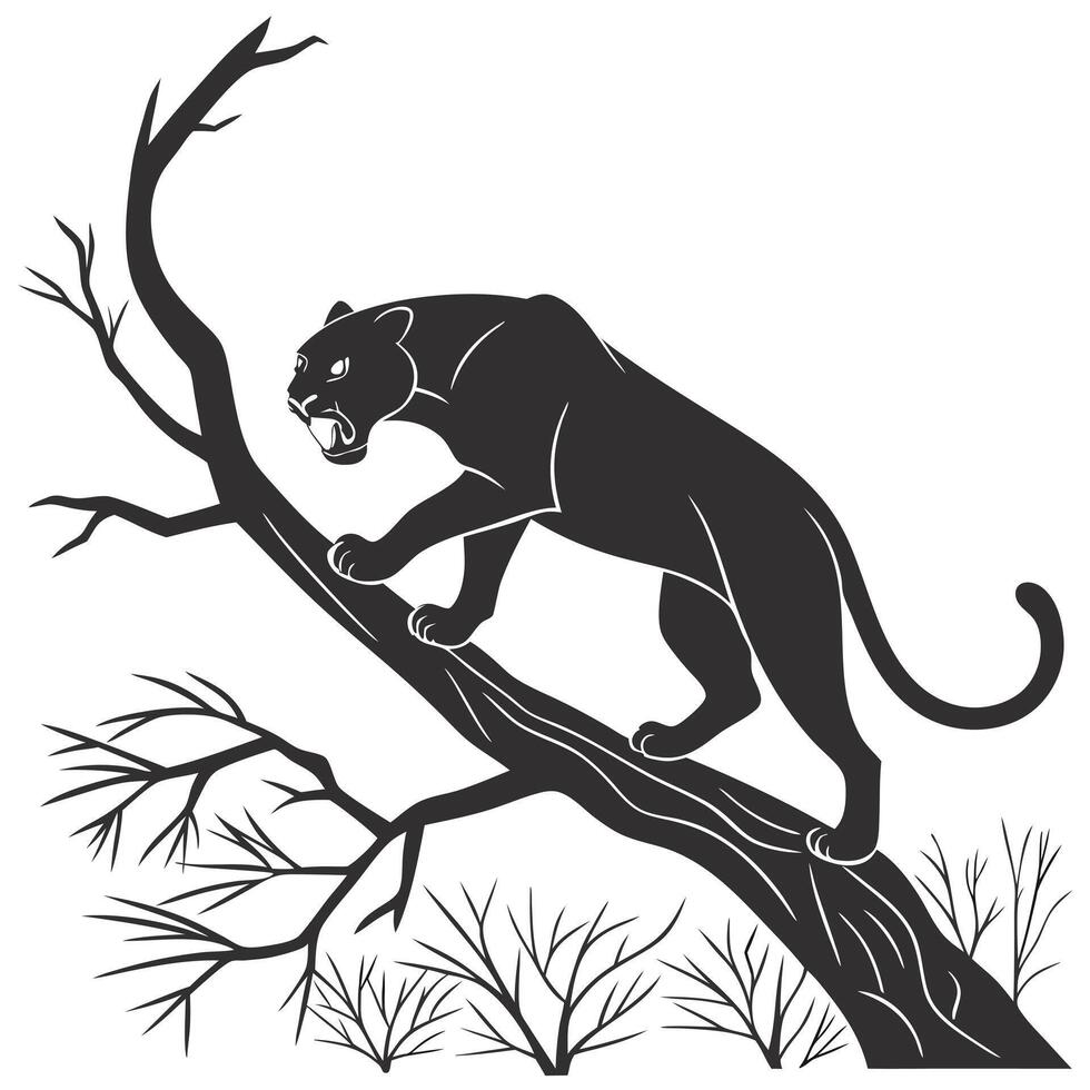 Panther Silhouette Climbing A Bare Tree vector
