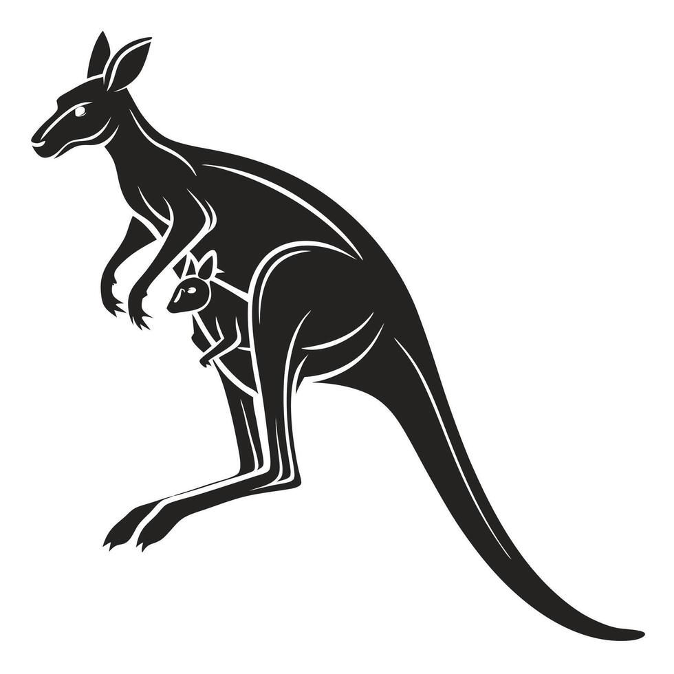 Kangaroo With Joey Black Silhouette vector