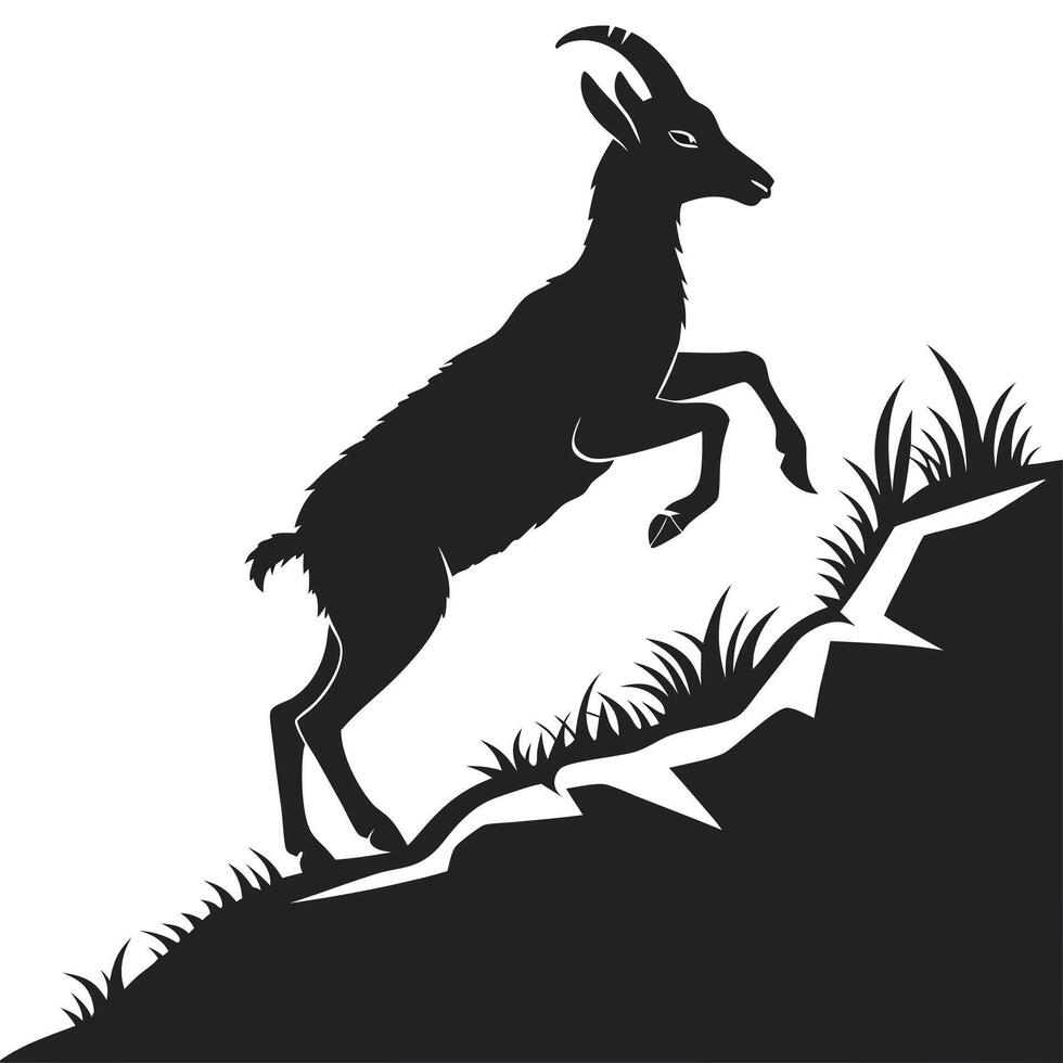 Mountain Goat Silhouette Climbing Rock Hill vector