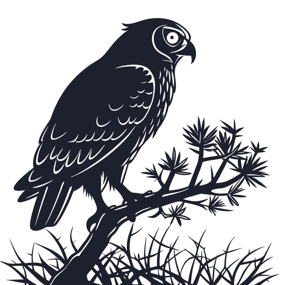 Isolated Owl Perched On Branch vector