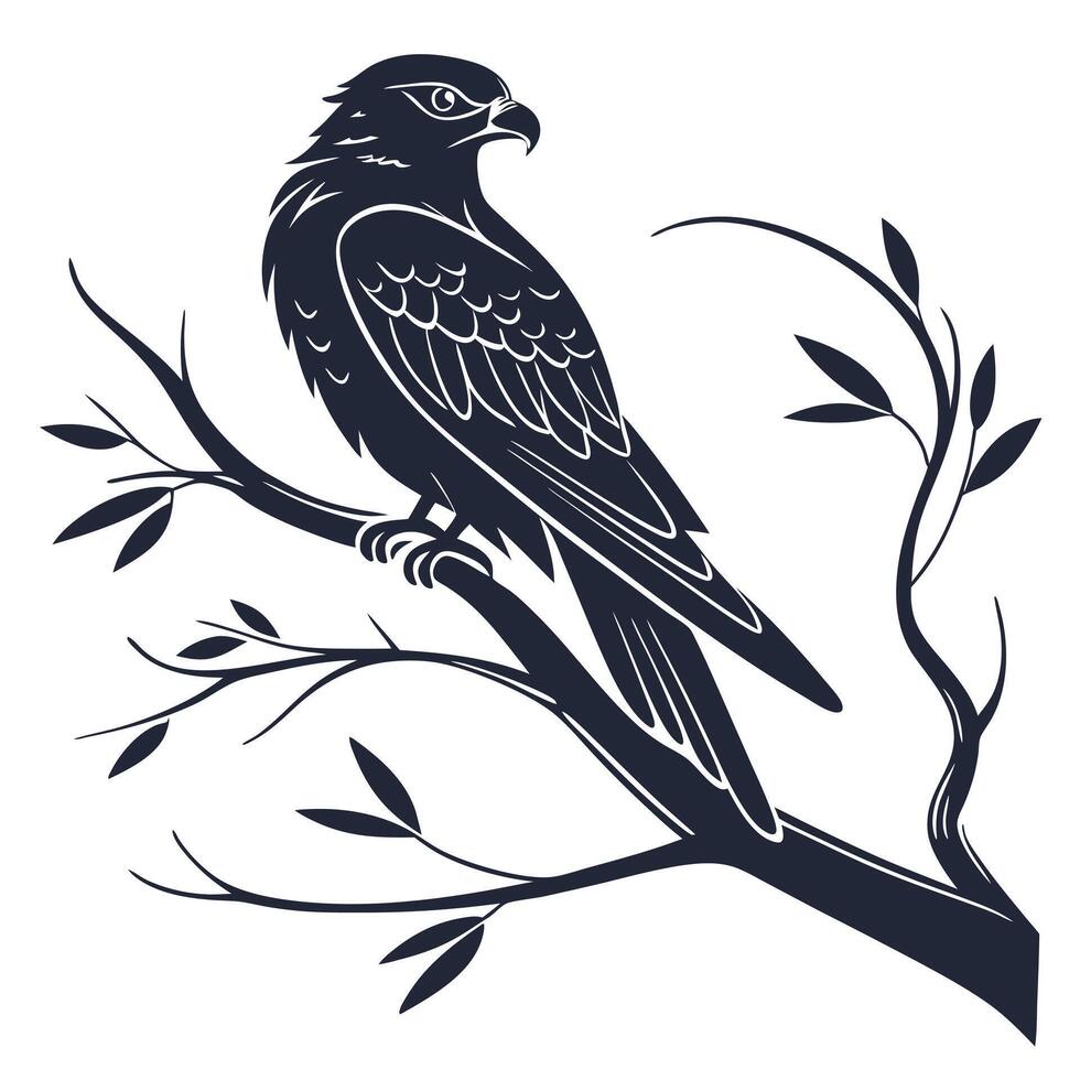 Illustration of Hawk Perched On Branch vector