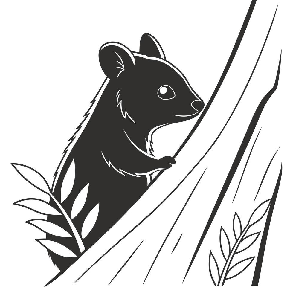 Monochrome Quoll Climbing A Tree Branch vector