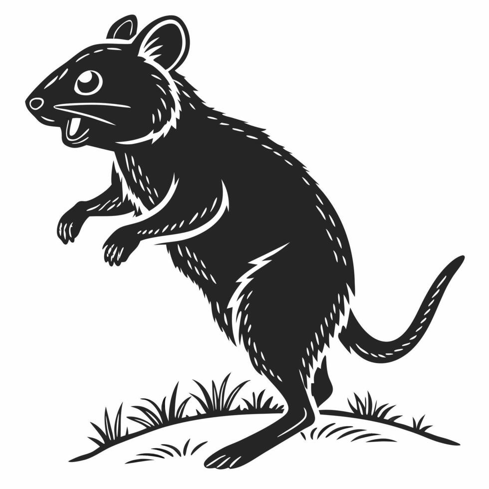 Black Rat Silhouette Standing On Grass vector