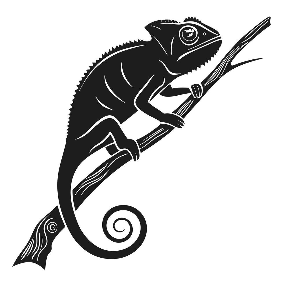 Chameleon On Branch Black And White vector