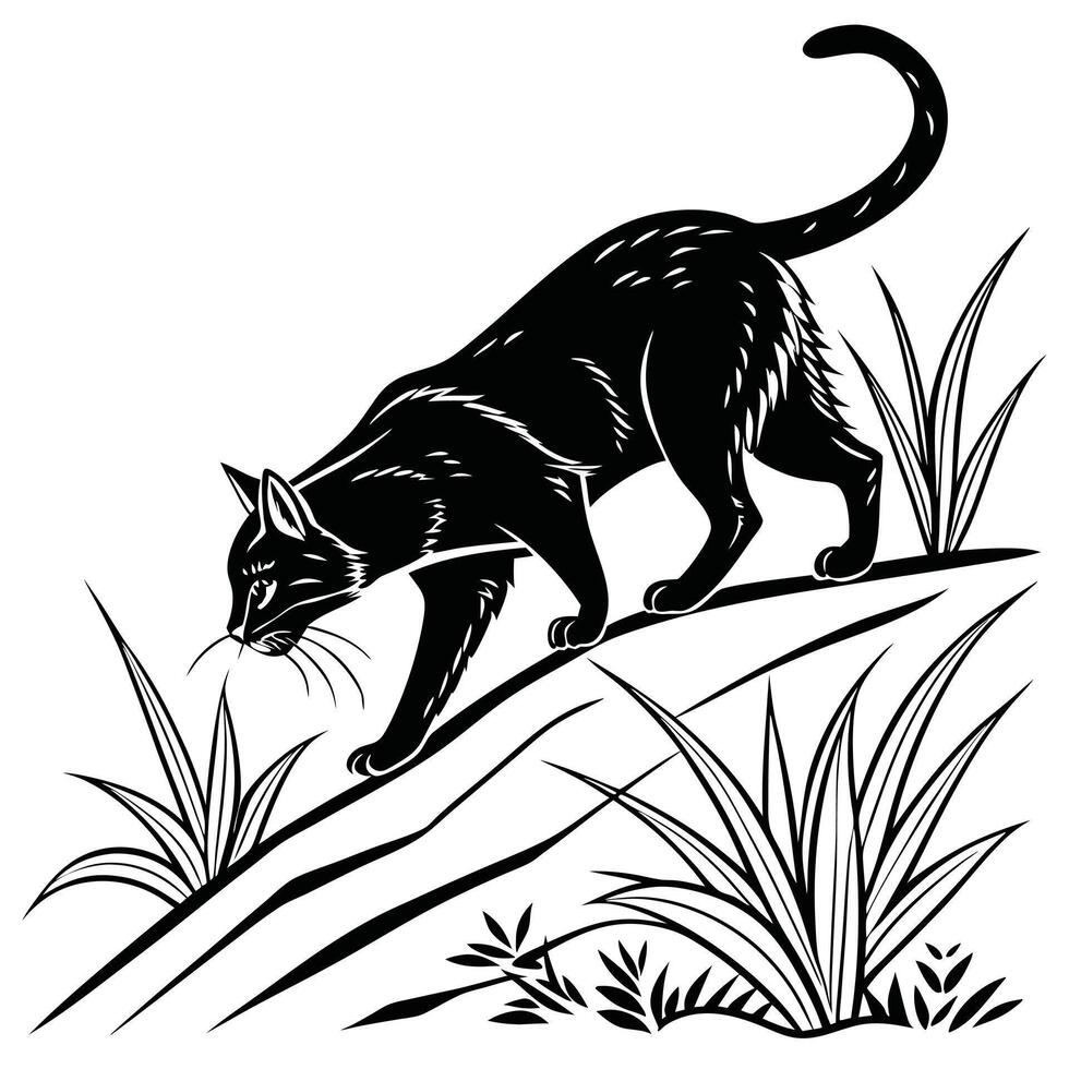Black Cat Prowling In Graphic Style vector