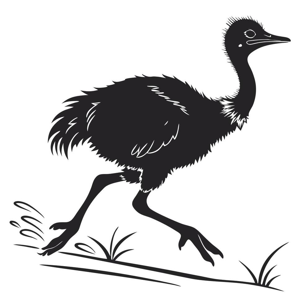 Running Ostrich Bird Black Silhouette vector