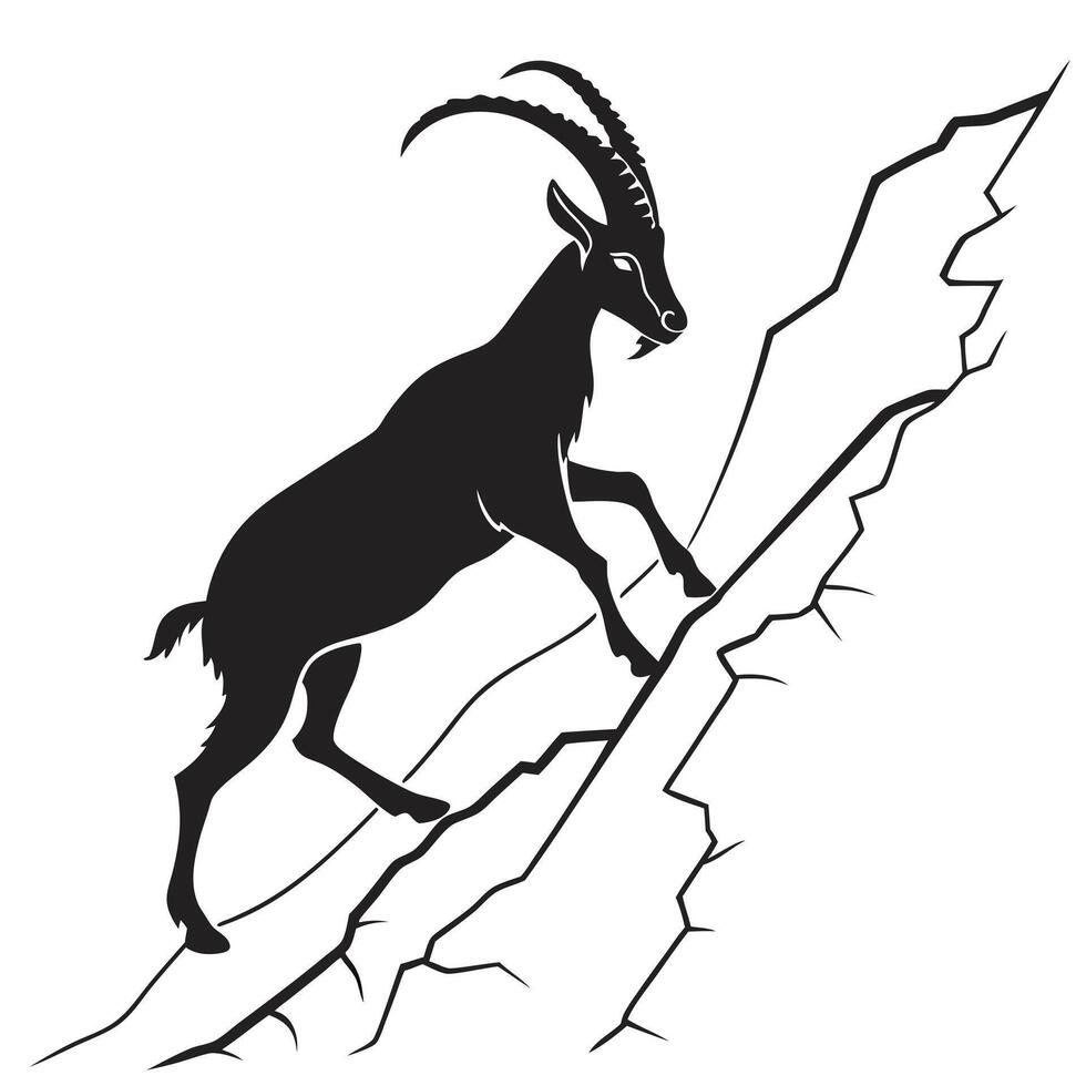 Ibex Climbing A Steep Mountain Side vector