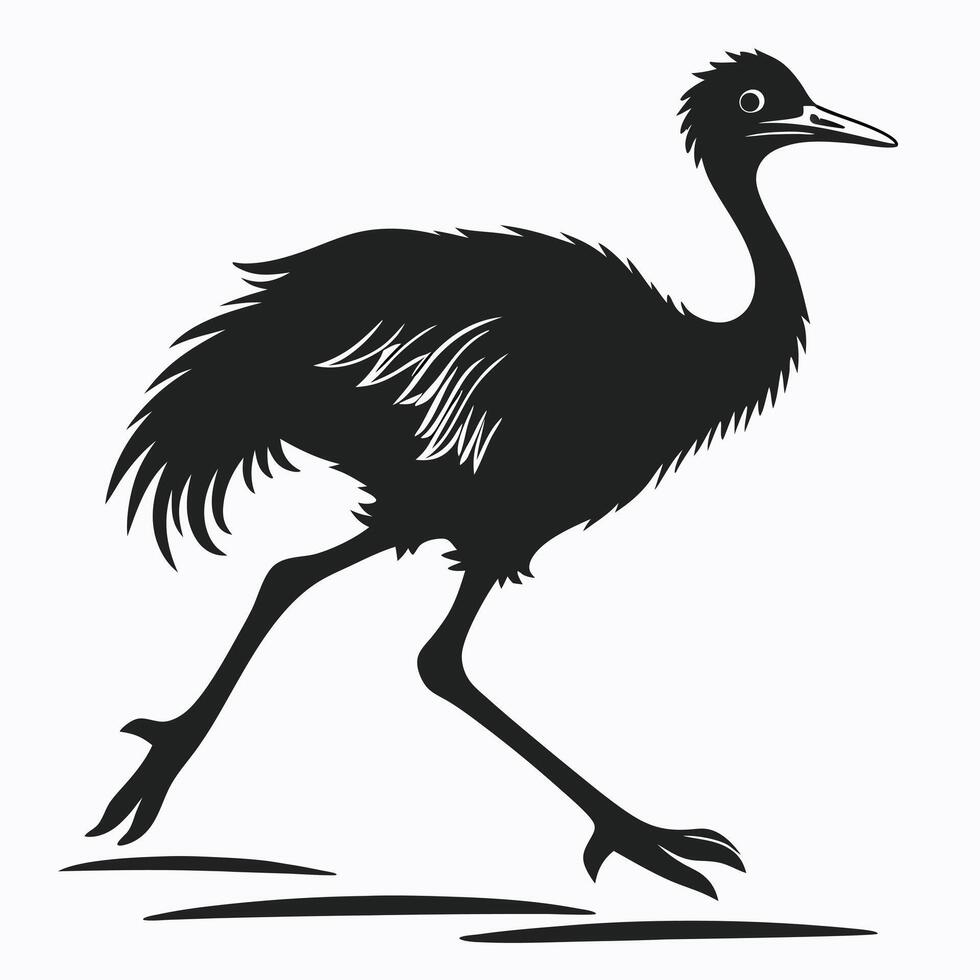 Black Silhouette Of A Walking Ostrich vector