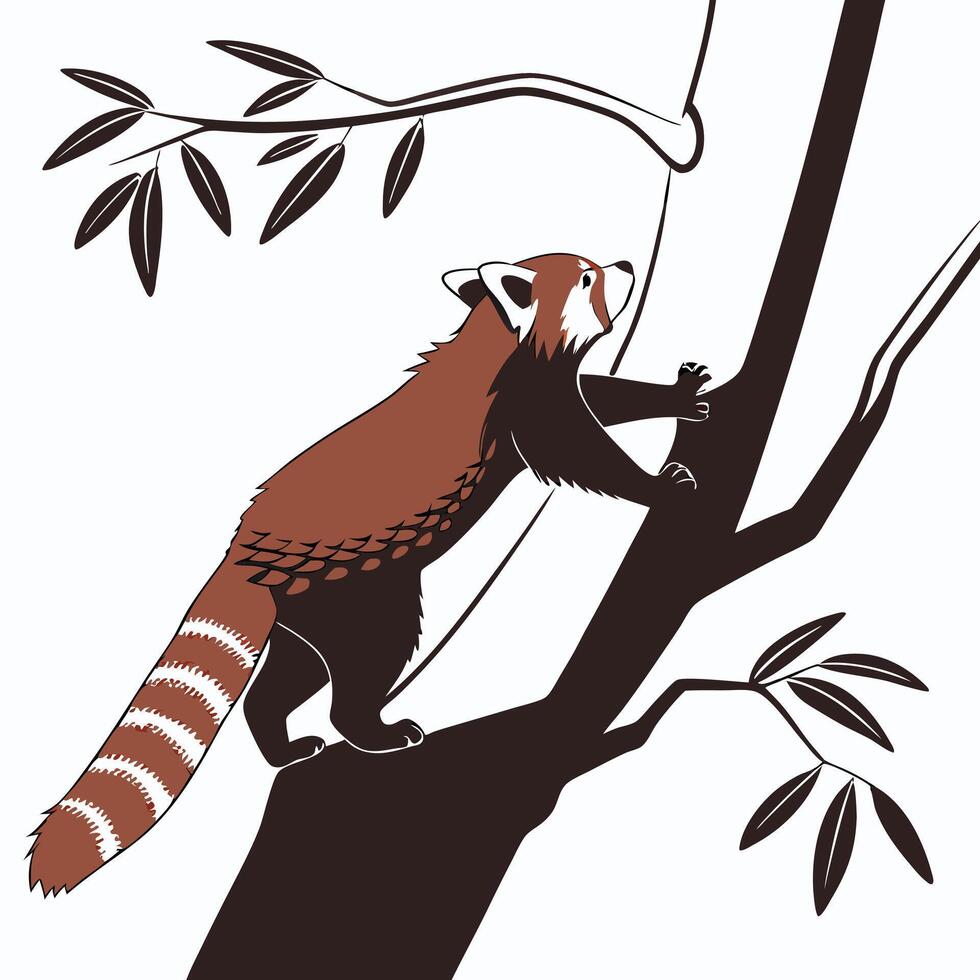 Red Panda Climbing Minimalist Illustration vector
