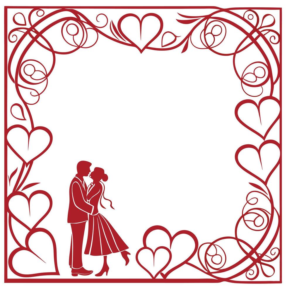 Heart Border With Romantic Couple Silhouette vector