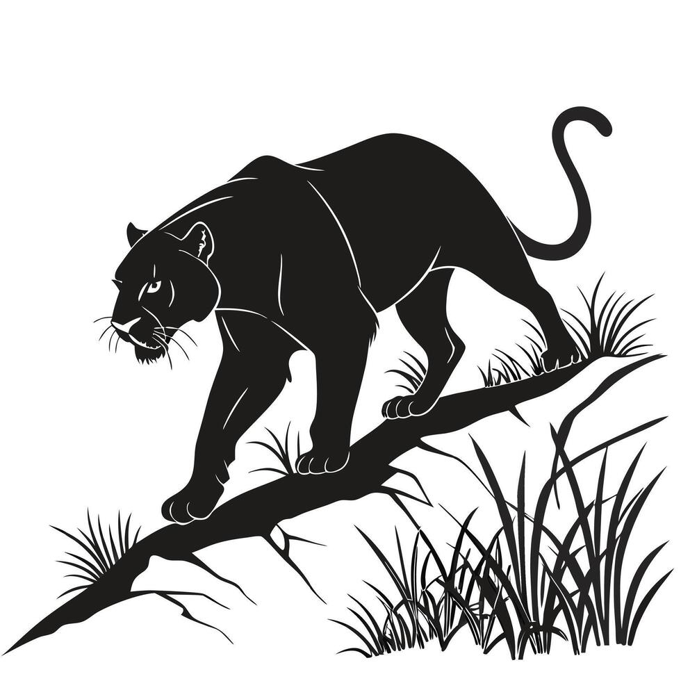 Panther On Branch Silhouette Illustration vector