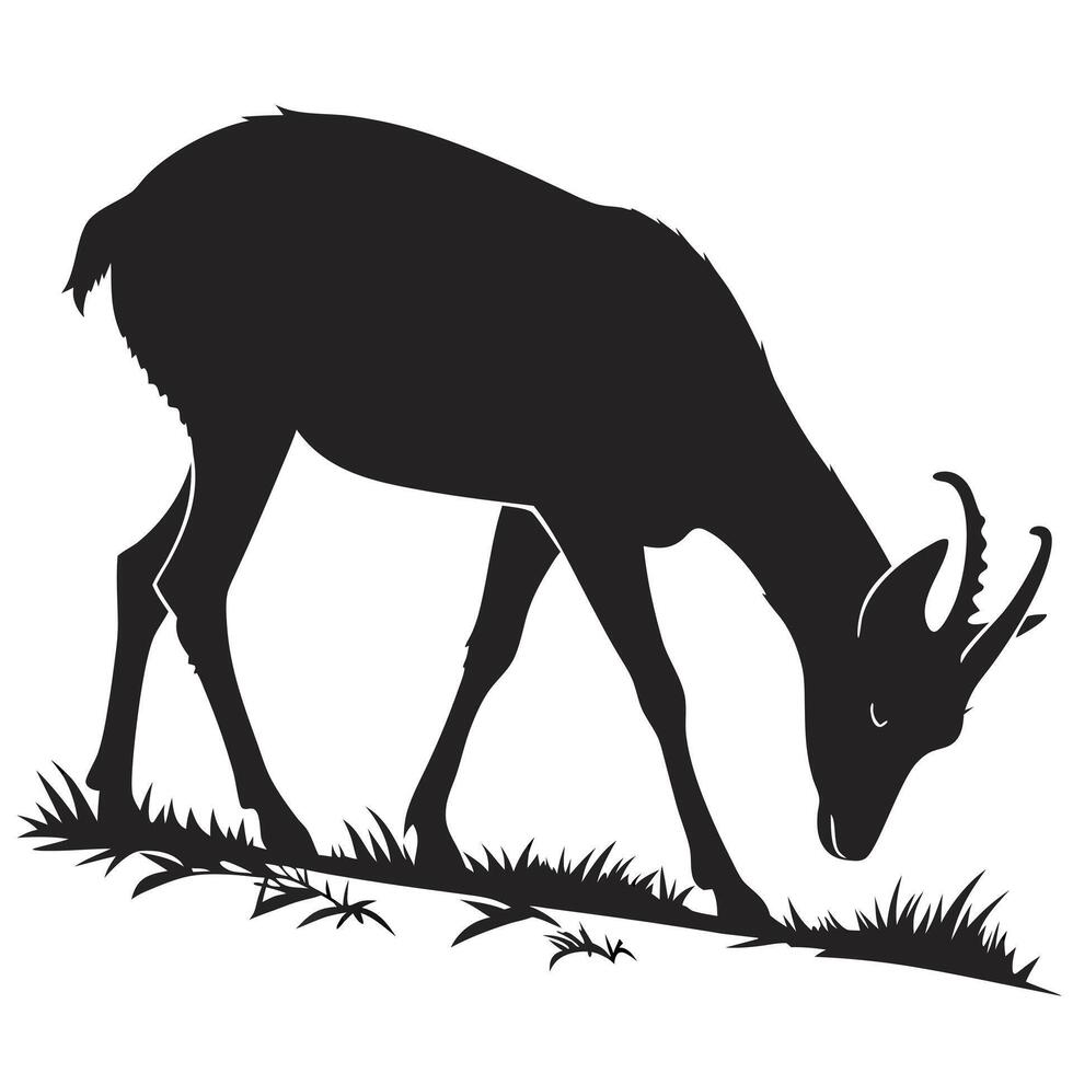 Silhouette Of Goat Grazing In Grass vector