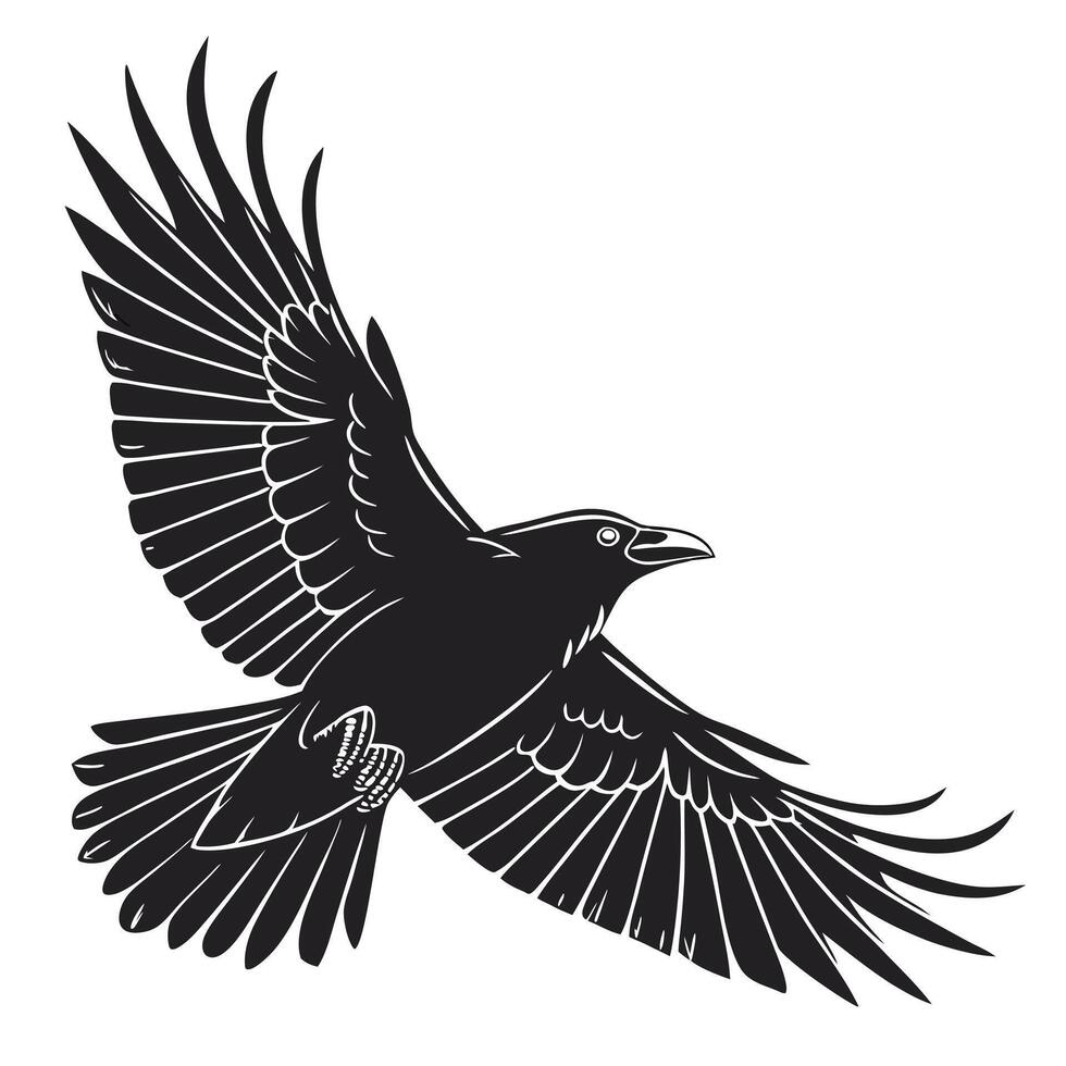 Stylized Black Raven Flying Illustration vector