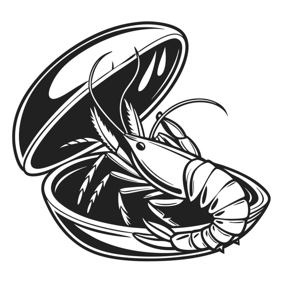 Shrimp In Shell Seafood Black And White vector