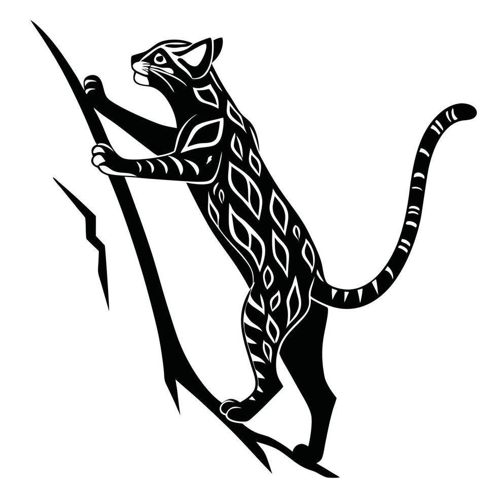 Stylized Black Jaguar Climbing On Branch vector