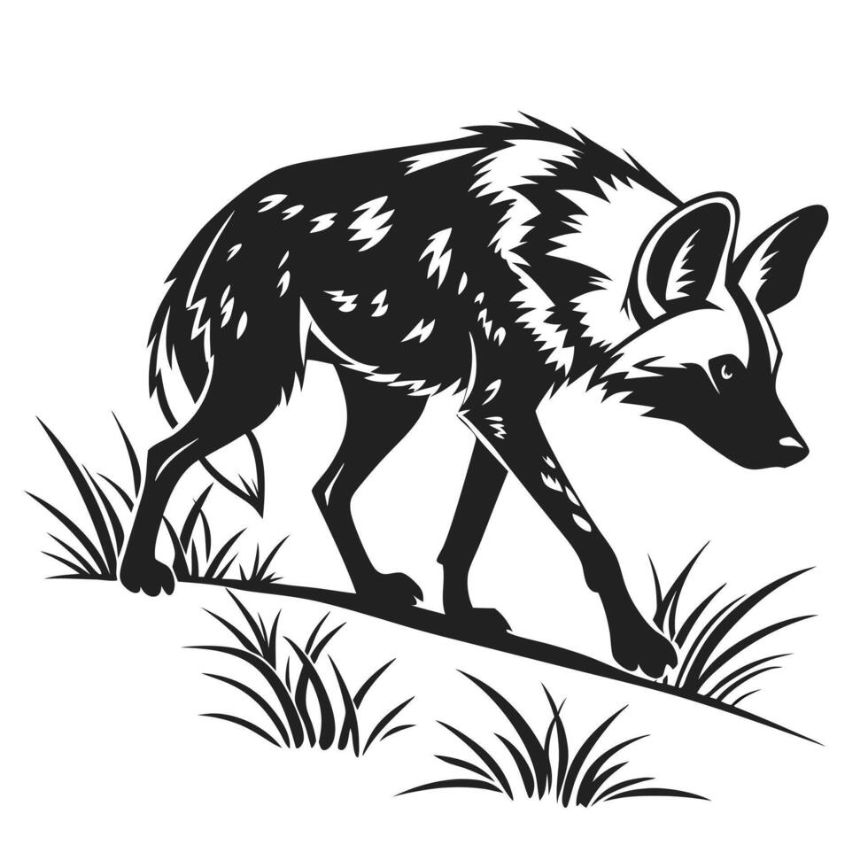 Silhouette Of African Wild Dog Walking vector