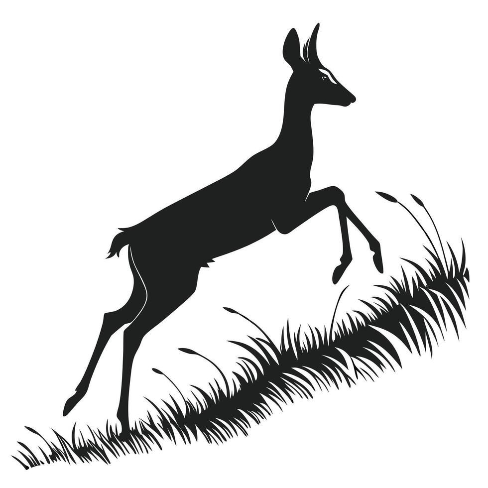 Silhouette Of Deer Leaping Over Grass vector