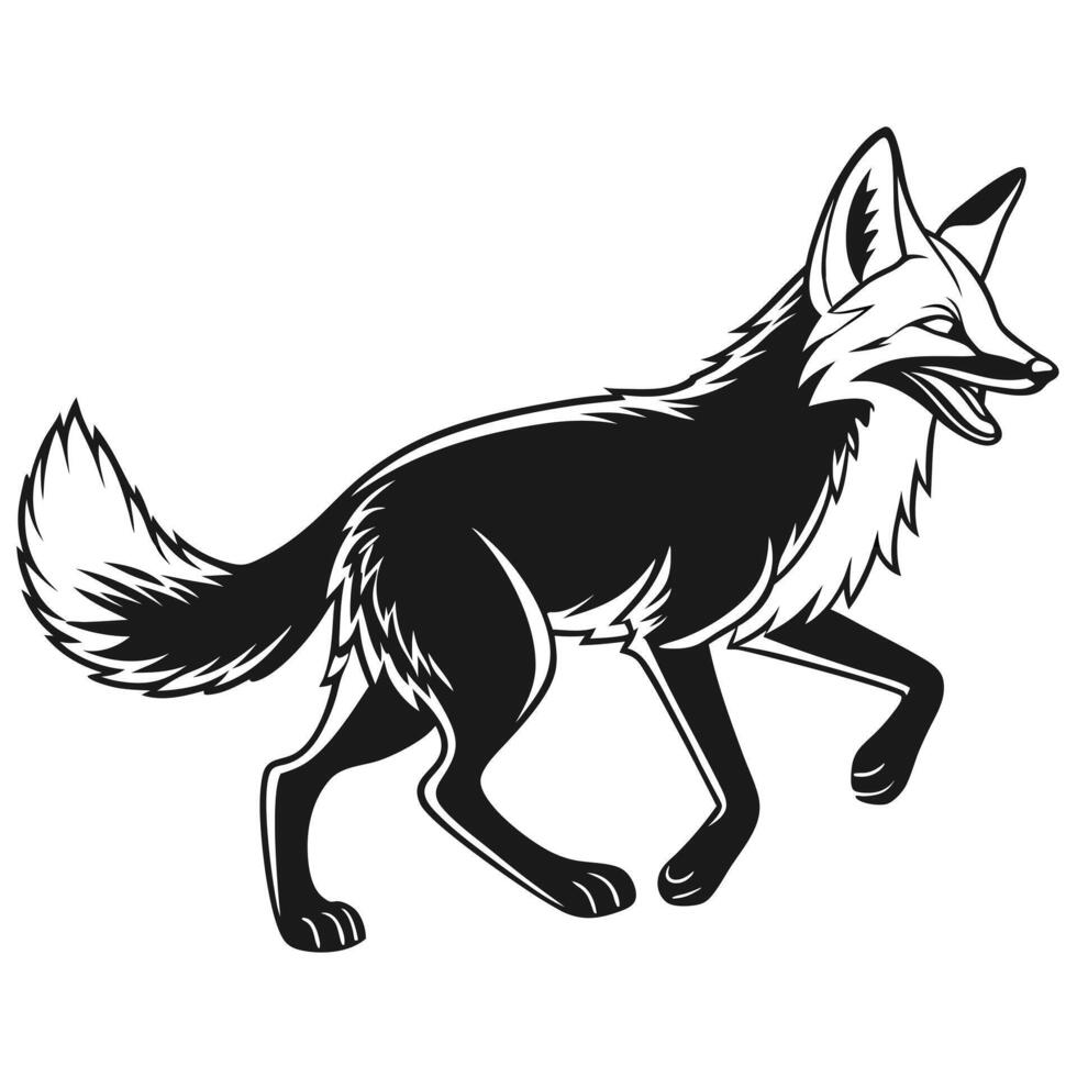 Walking Fox Silhouette Black And White vector