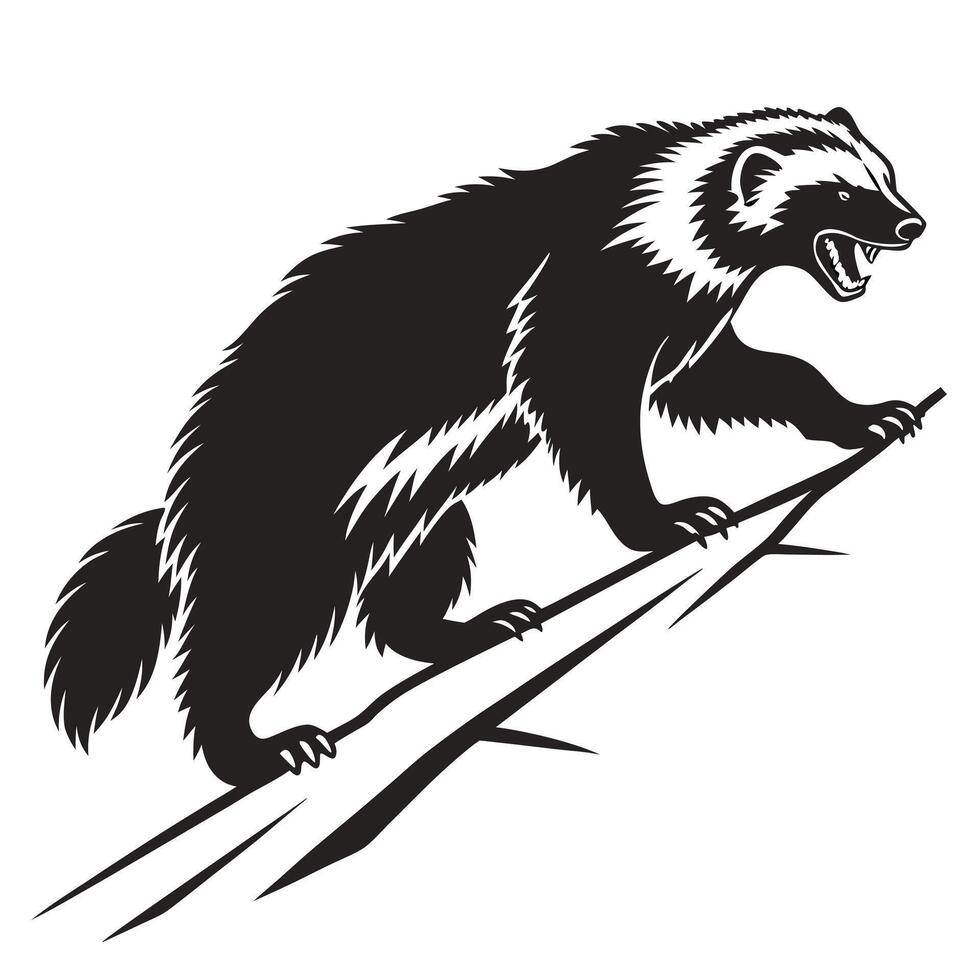 Wolverine Climbing Branch Black And White vector