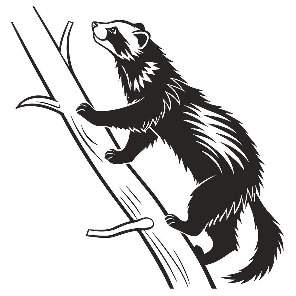 Wolverine Climbing Tree Monochrome Graphic vector