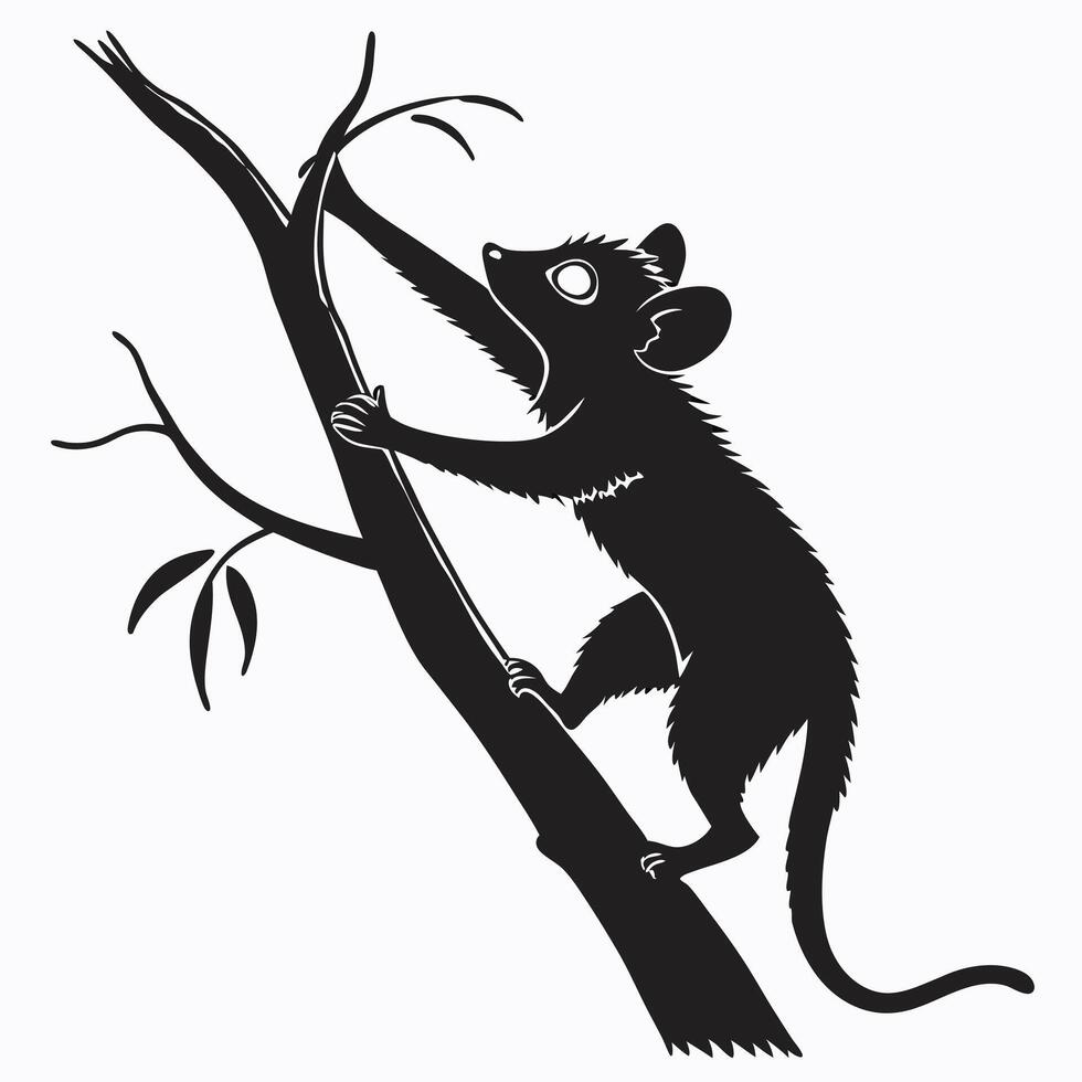Silhouette Of Mouse Climbing On Tree vector