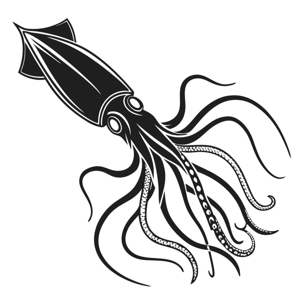 Squid Illustration Black And White vector
