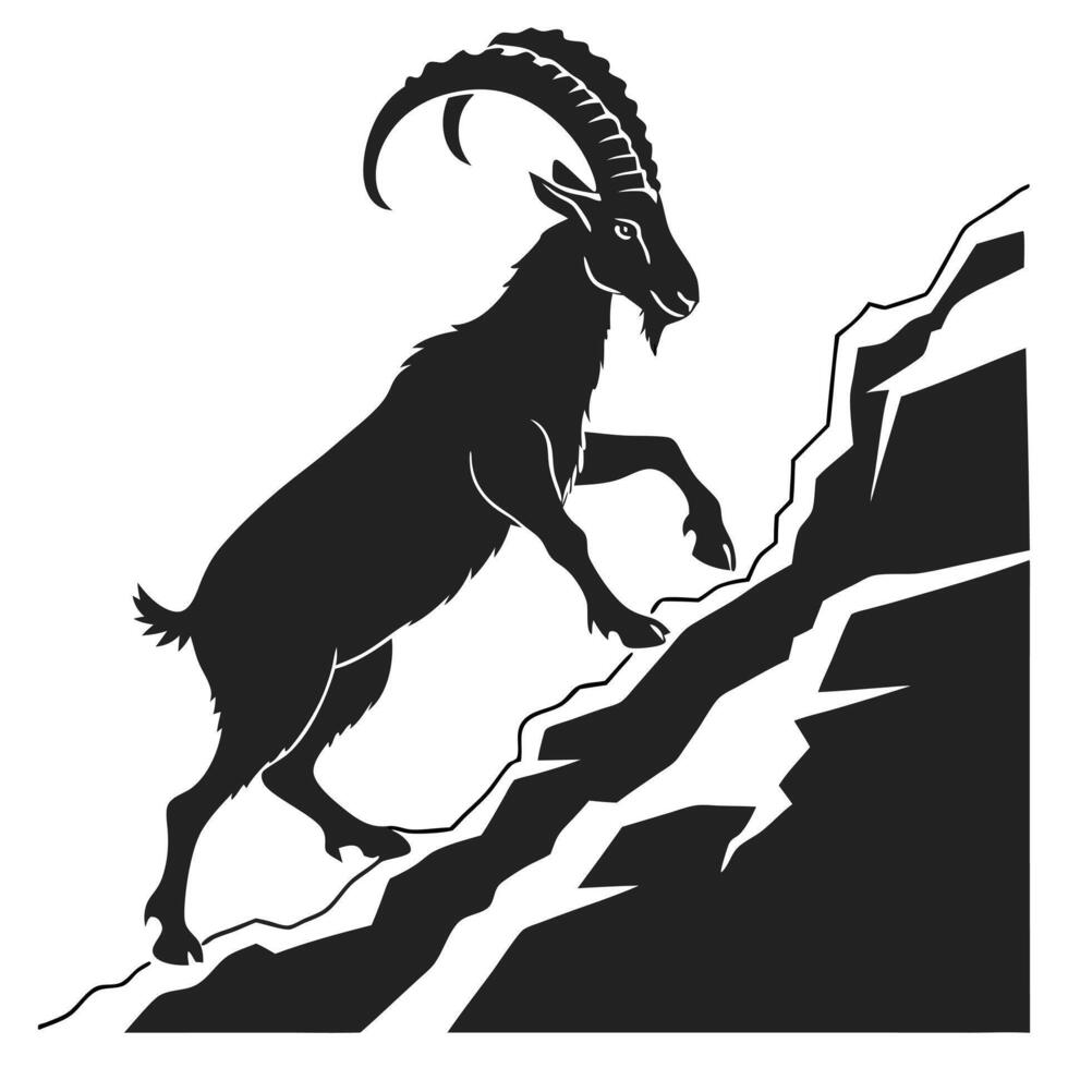 Silhouette Ibex Climbing Mountain Image vector