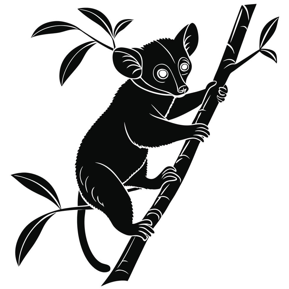 Tarsier Climbing Bamboo Branch Silhouette Design vector