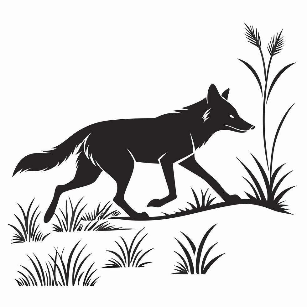 Wolf Silhouette Walking Through Tall Grass vector