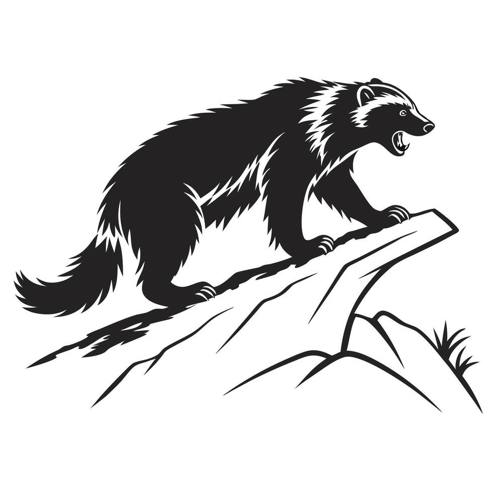 Wolverine On A Cliff Black Silhouette vector