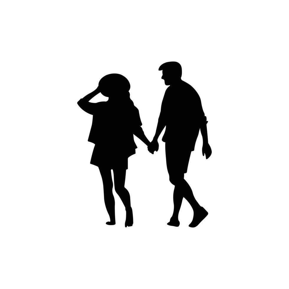 Silhouette of a Boy and Girl Walking Together vector