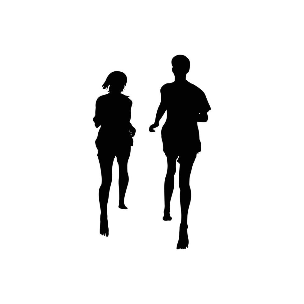 Silhouette of a man and woman running together vector