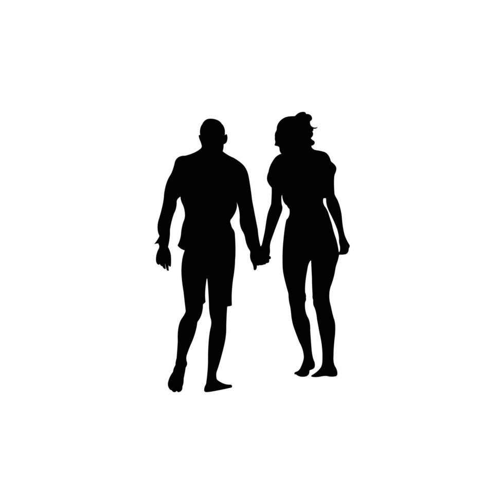 Casual Couple Holding Hands Silhouette vector