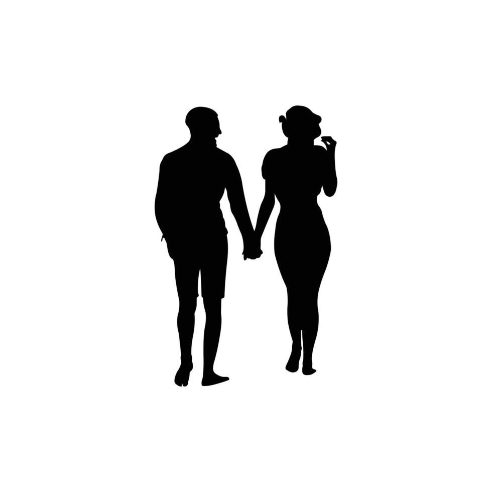Silhouette of Two Happy Friends Walking Together vector