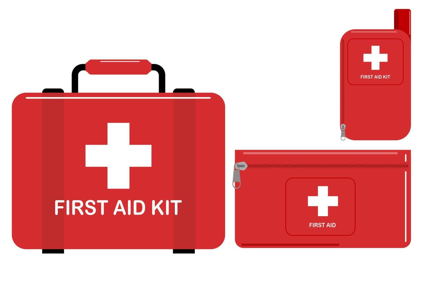Set of first aid kit bag in flat style vector