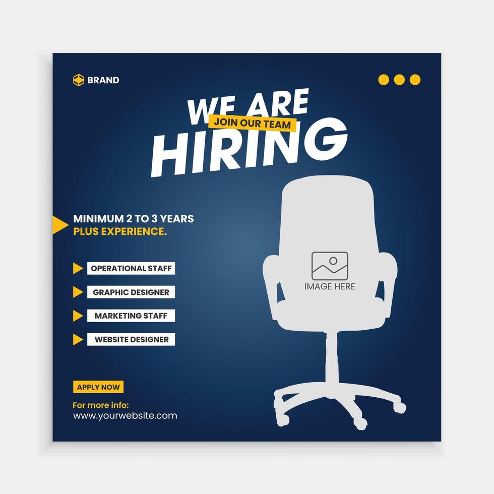 We are hiring job vacancy social media post or Social Media Square Banner design template, vector