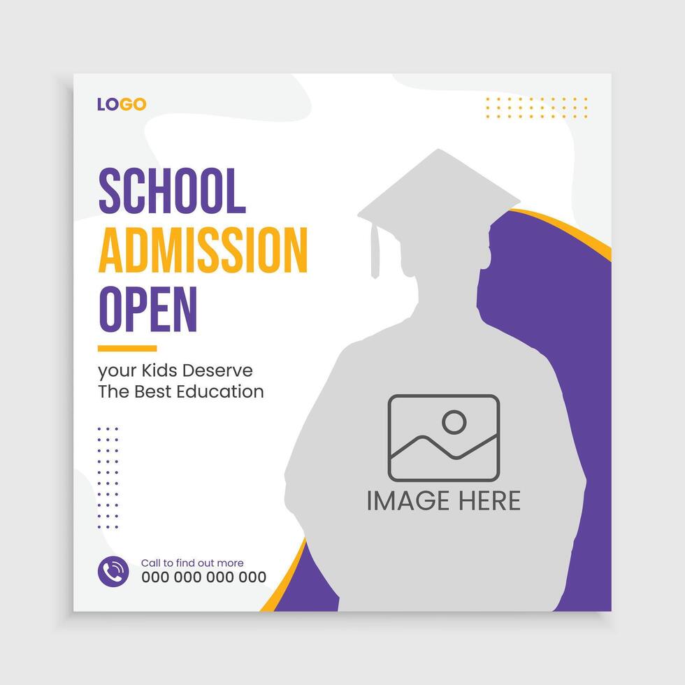 Admission social media post template design, Suitable for junior and senior high school promotion banner vector