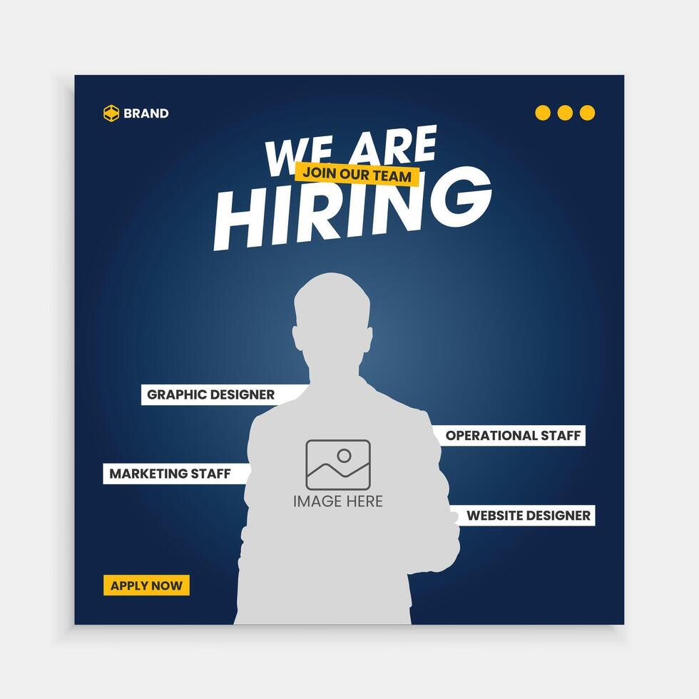 Modern and creative hiring square social media post template vector