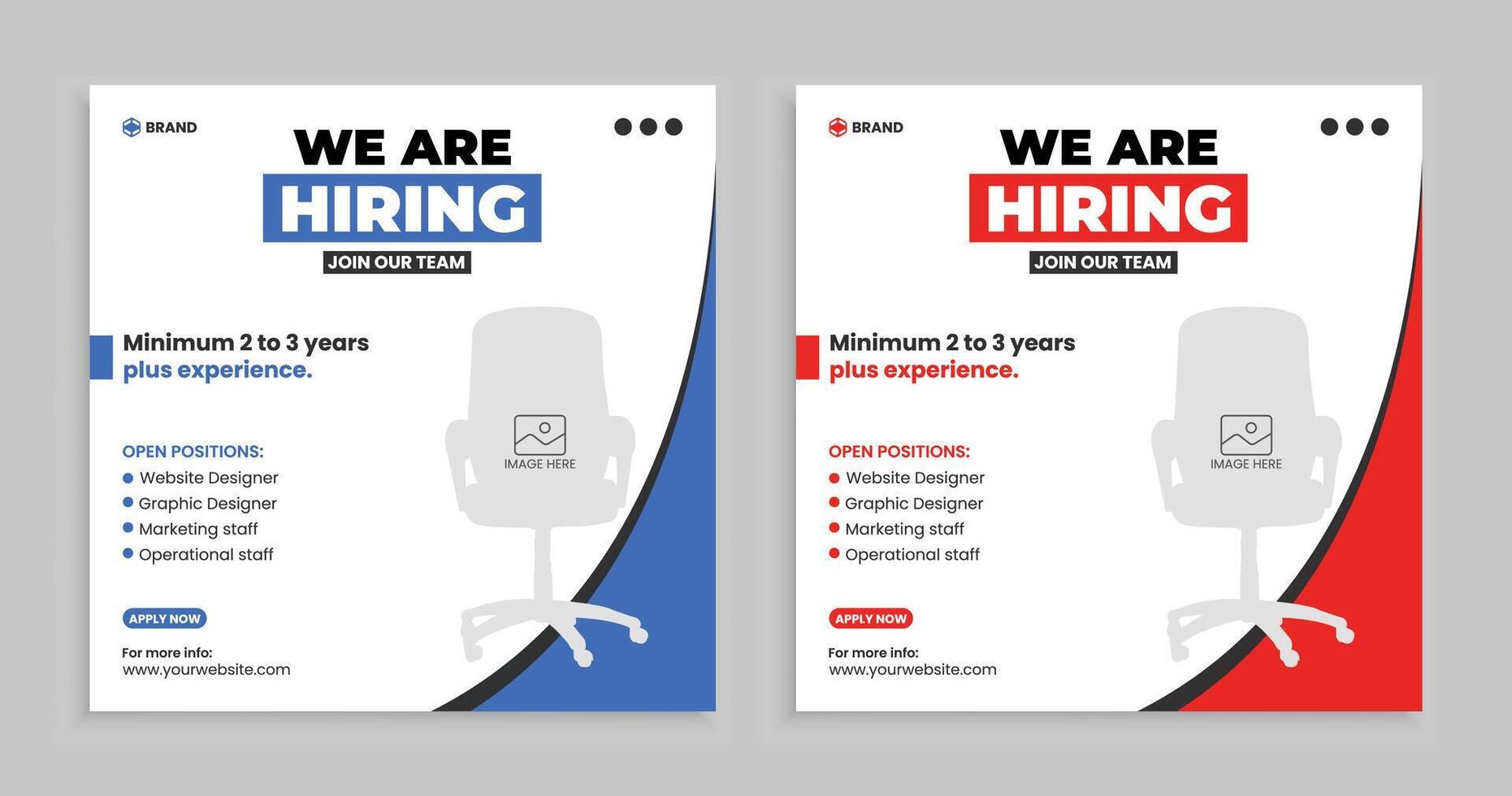 We are hiring job position square banner or social media post. Vacancy banner design find a job. vector