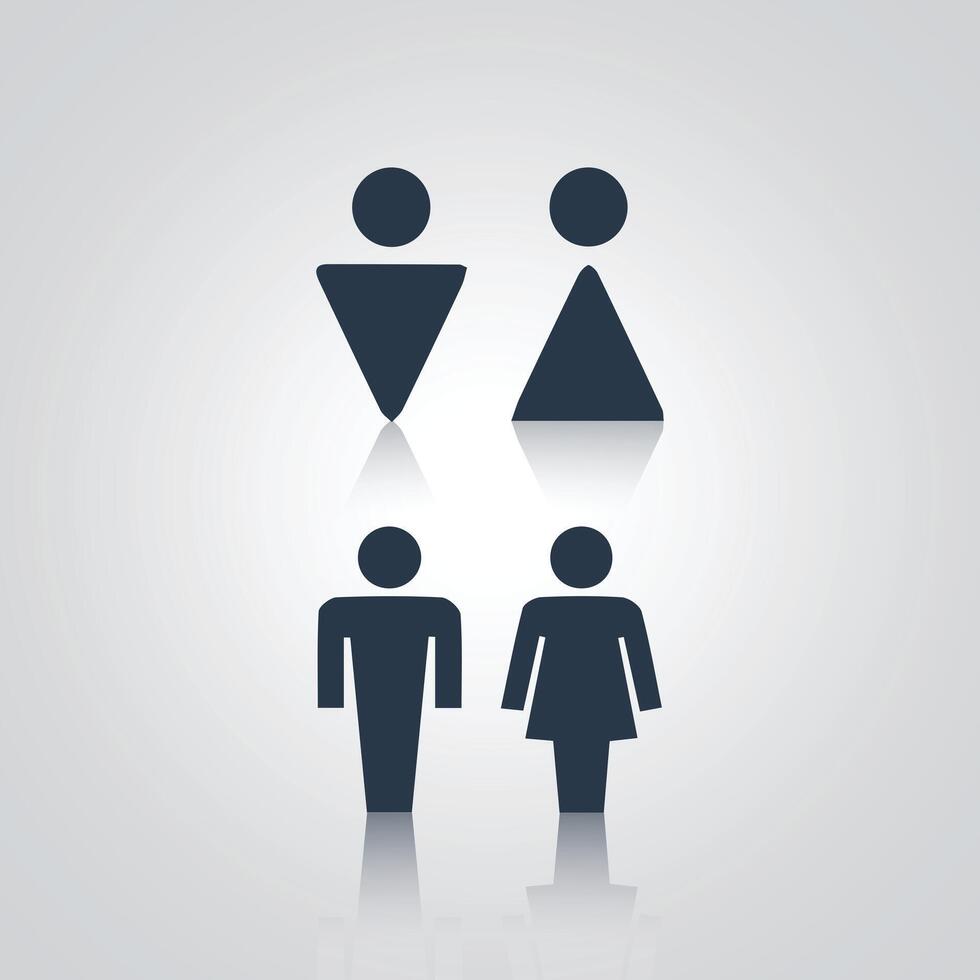 Pictograms of a man and a woman, character signs, icons, triangle vector