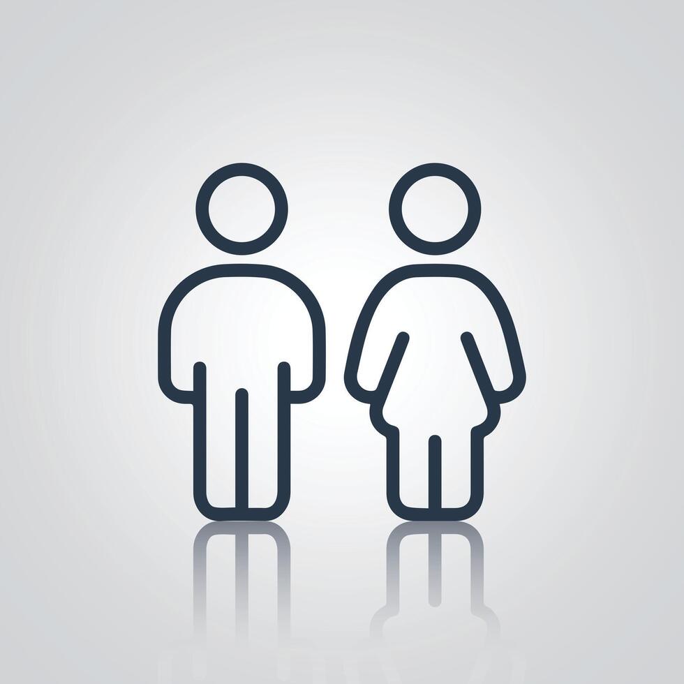 Pictograms of a man and a woman, restroom door signs, icons, with a silver background vector