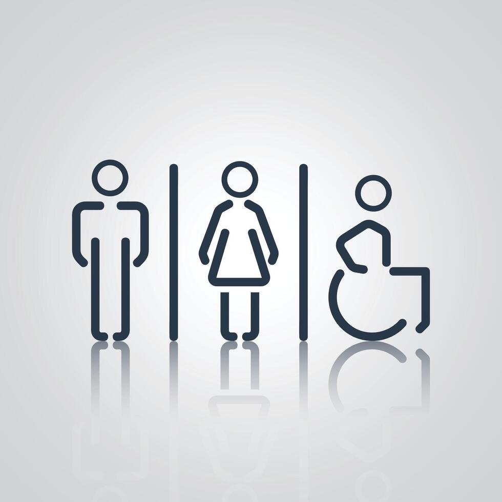 Unique pictograms of a man and a woman, unique design wheelchair, signs, icons, dark color, character vector